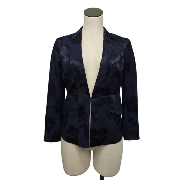 Anthropologie Elevenses Navy Floral‎ Print Blazer Jacket Womens Size 2 Academia - Picture 1 of 10